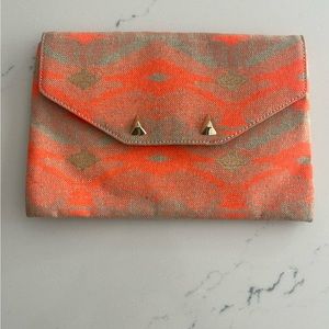 Stella & Dot Orange and Gold Flat Purse
